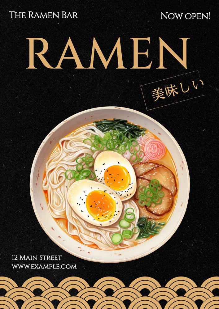 Ramen bar poster template, editable text and design