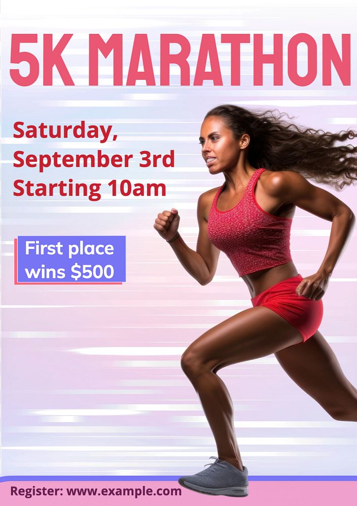 5k marathon poster template, editable text and design