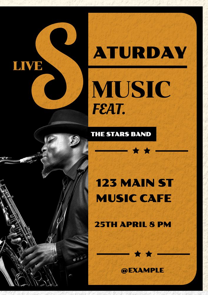 Saturday live music poster template, editable text and design