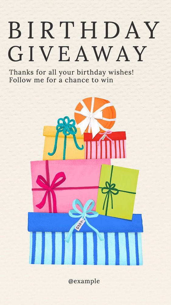 Birthday giveaway Instagram story template, editable text