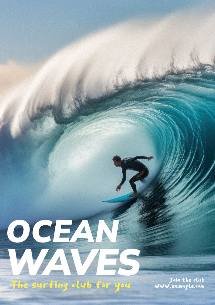 Ocean waves poster template, editable text and design