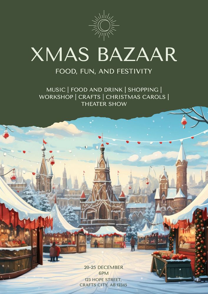 Xmas bazaar poster template, editable text and design