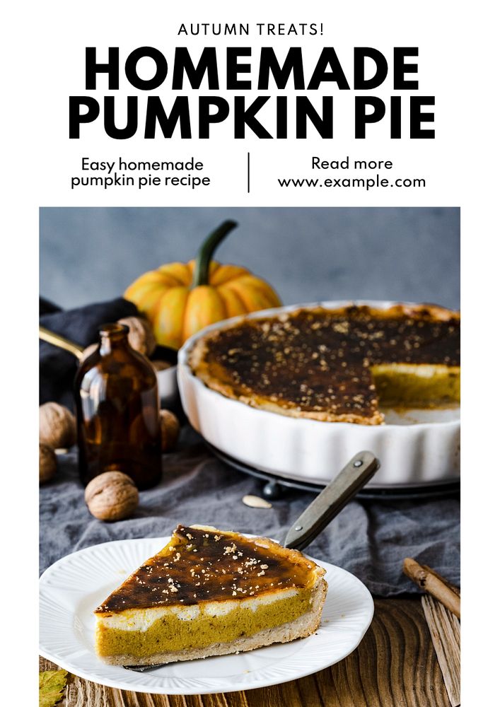 Pumpkin pie poster template, editable text and design