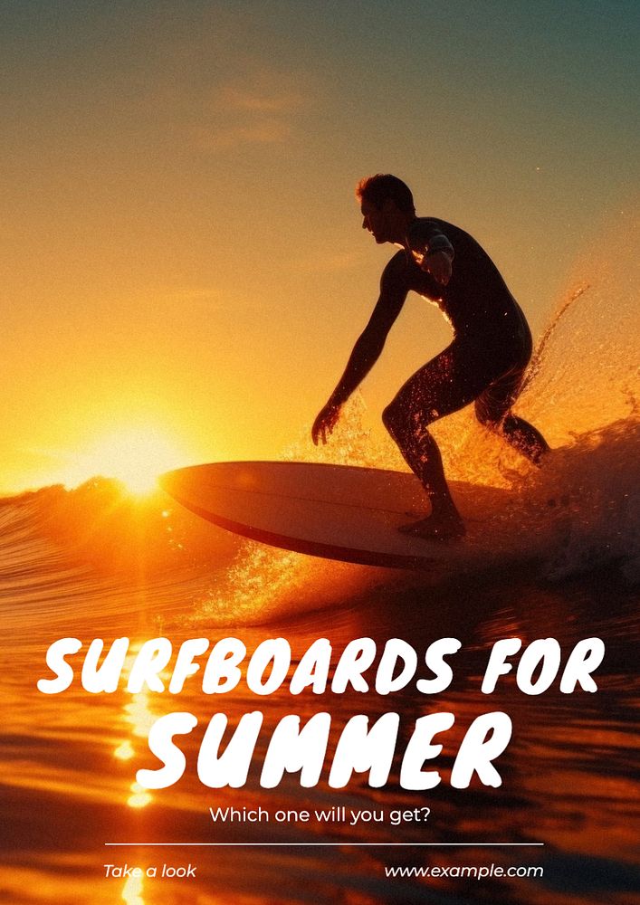 Surfboards poster template, editable text and design