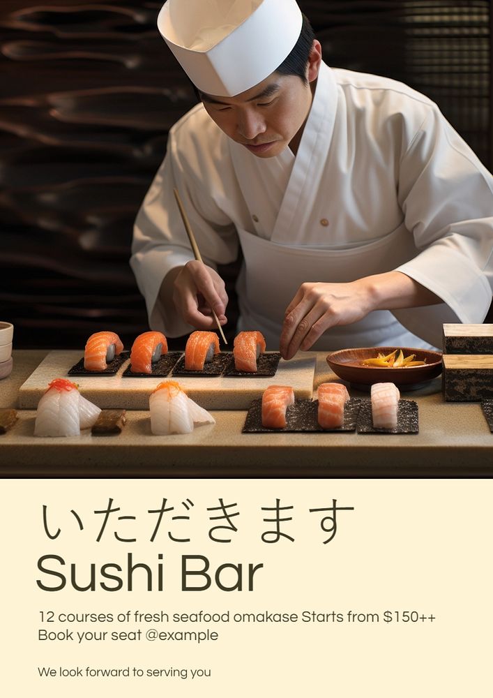 Sushi bar poster template, editable text and design