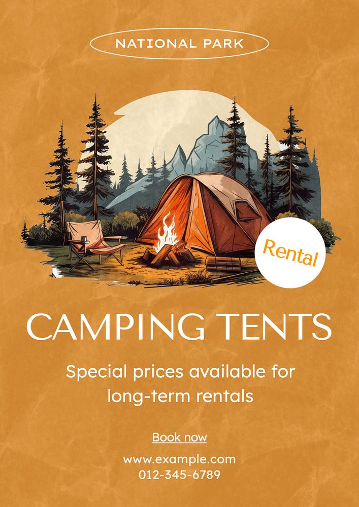 Camping tents poster template, editable text and design