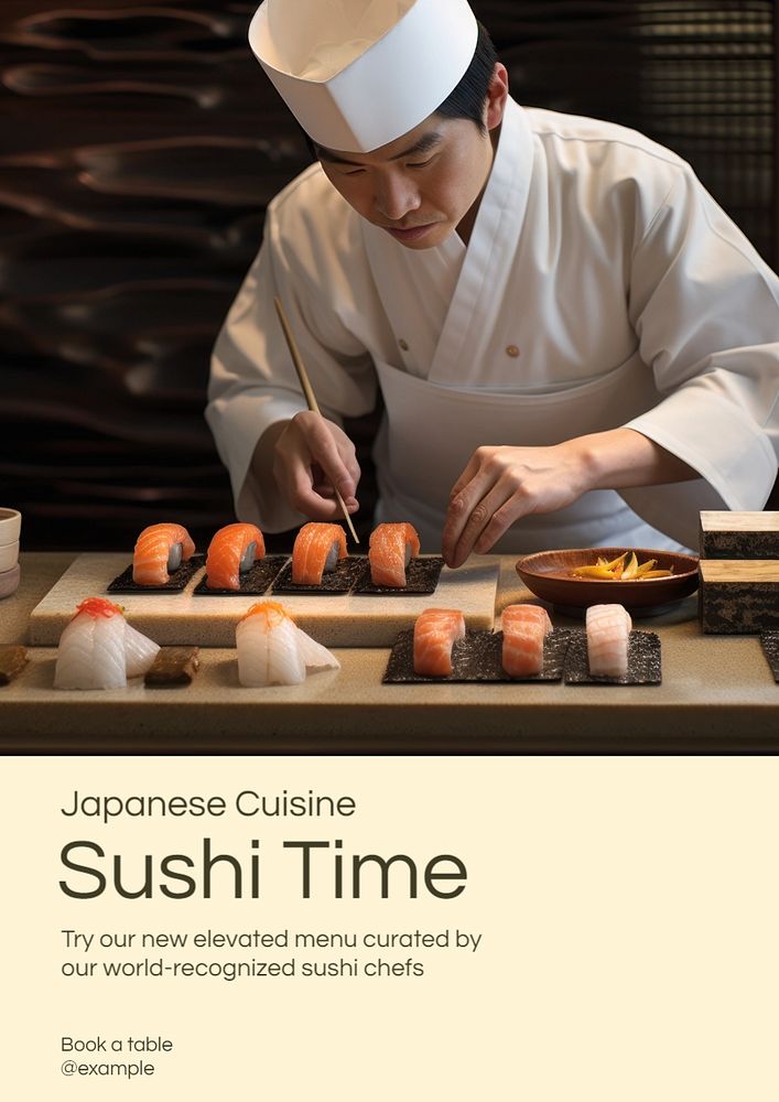 Sushi time poster template, editable text and design