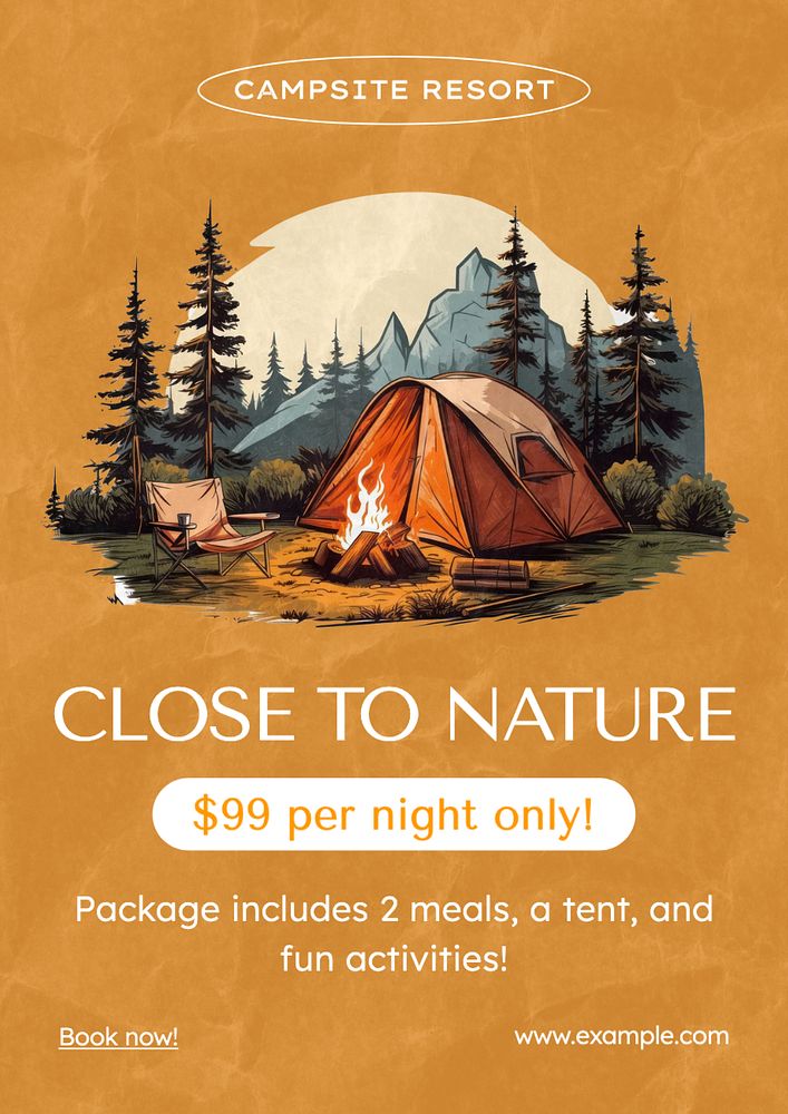 Camping package poster template, editable text and design