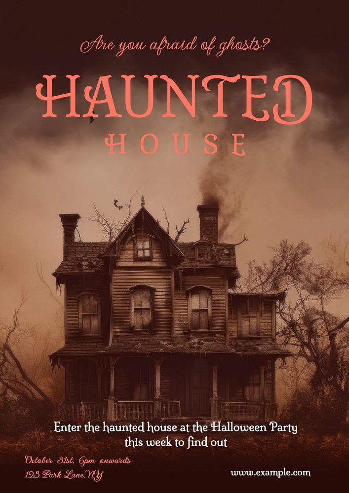 Haunted House poster template, editable text and design