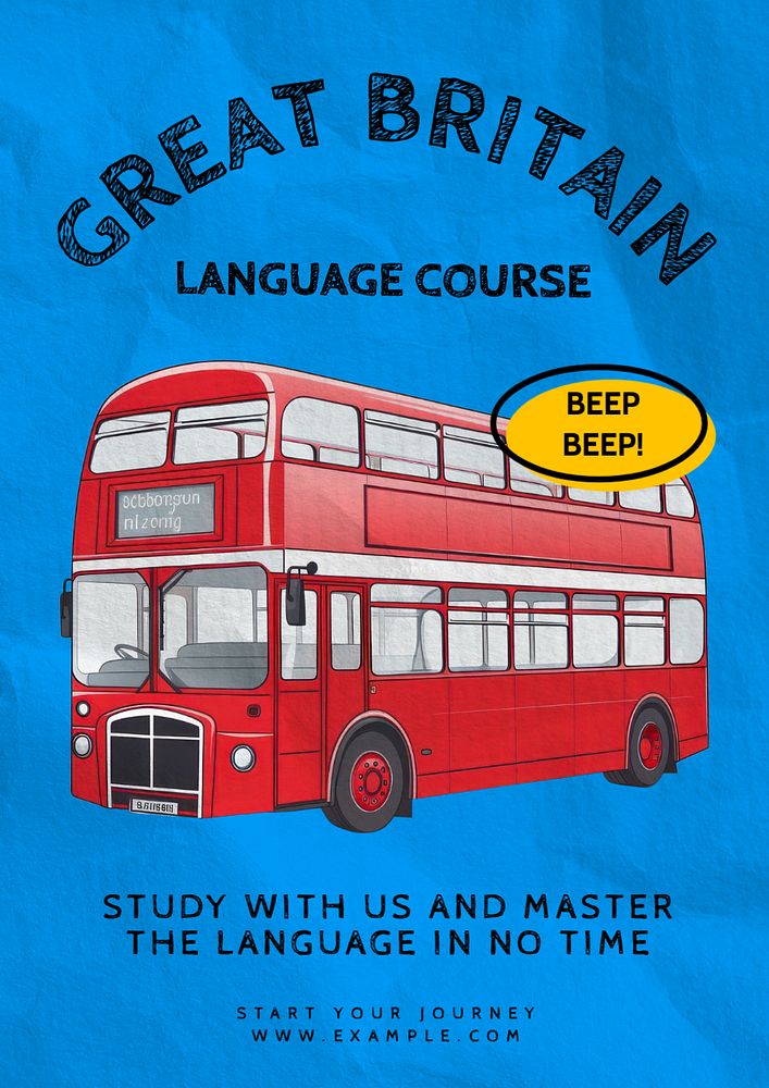 UK language course poster template, editable text and design