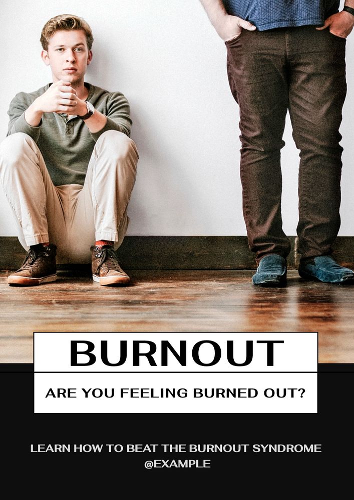 Burnout & stress poster template, editable text and design