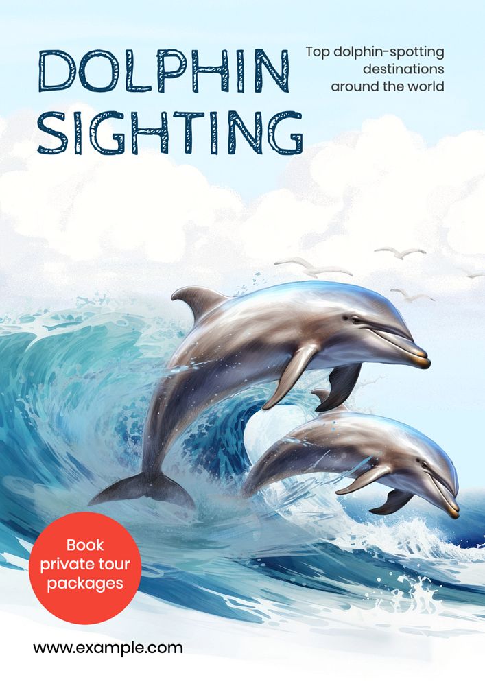 Dolphin sighting poster template, editable text and design