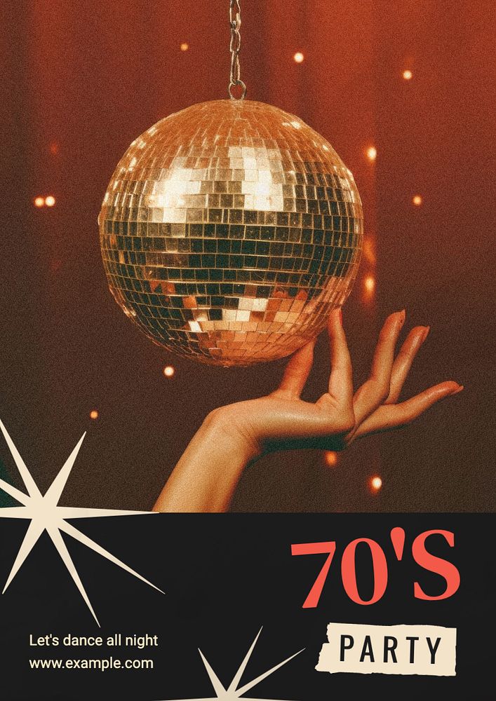 70s party poster template, editable text and design