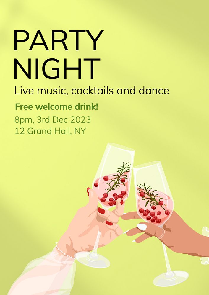 Party night poster template, editable text and design