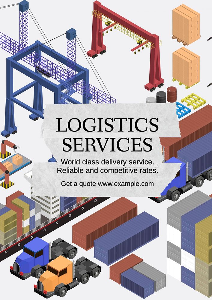 Logistic services poster template, editable text and design