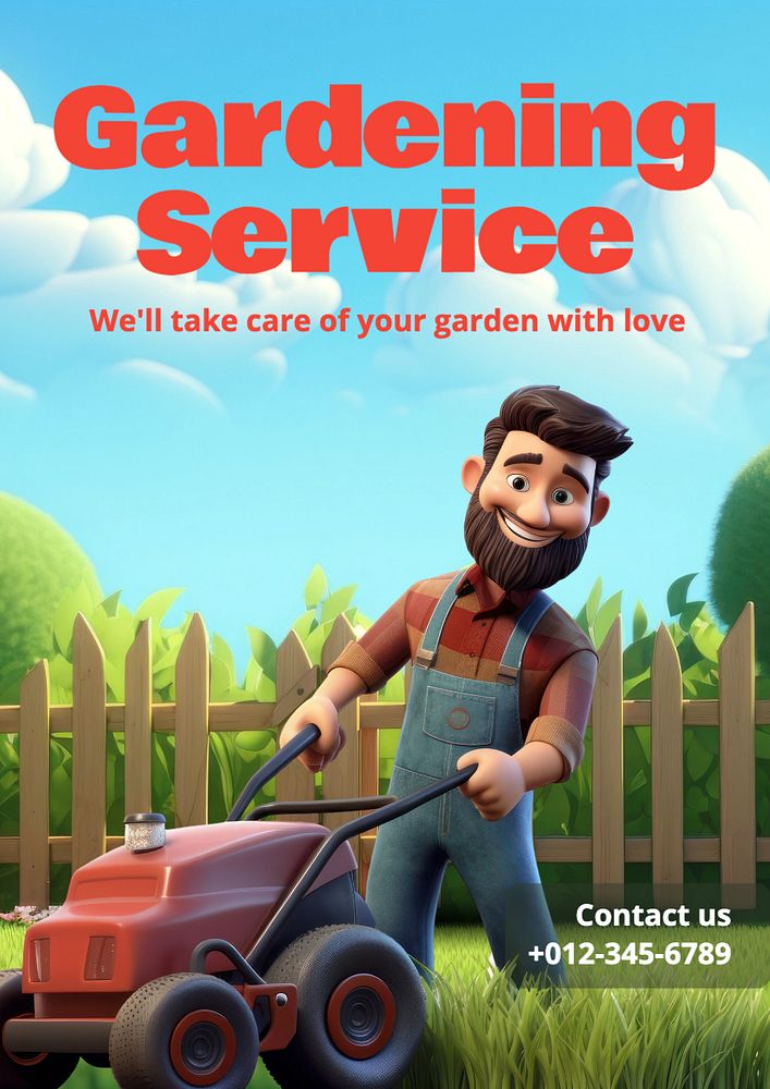 Gardening service poster template, editable text and design