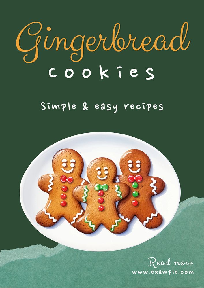 Gingerbread cookie recipe poster template, editable text and design