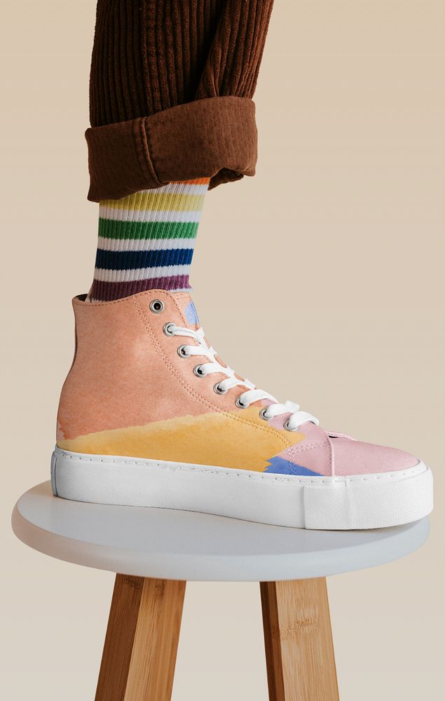 High-top sneakers mockup, editable socks design