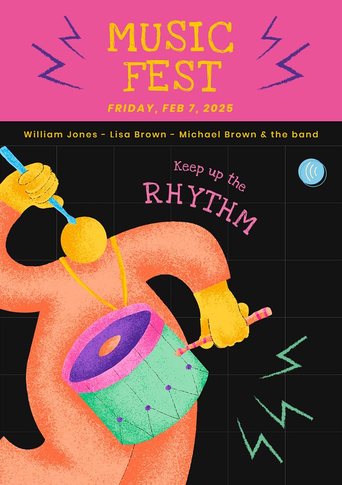 Music festival editable poster template, colorful illustration