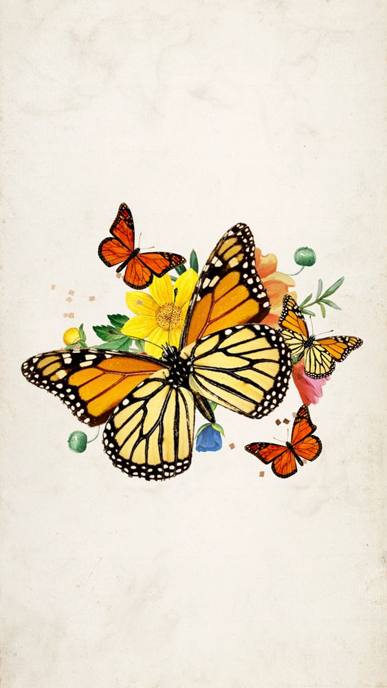 Monarch butterflies aesthetic iPhone wallpaper, creative remix, editable design