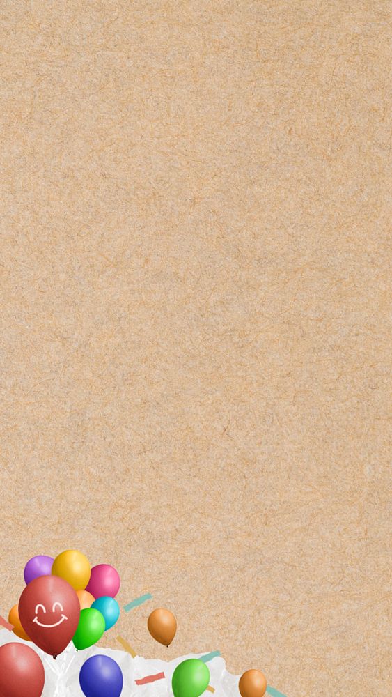 Beige paper textured iPhone wallpaper, party balloons border, editable design