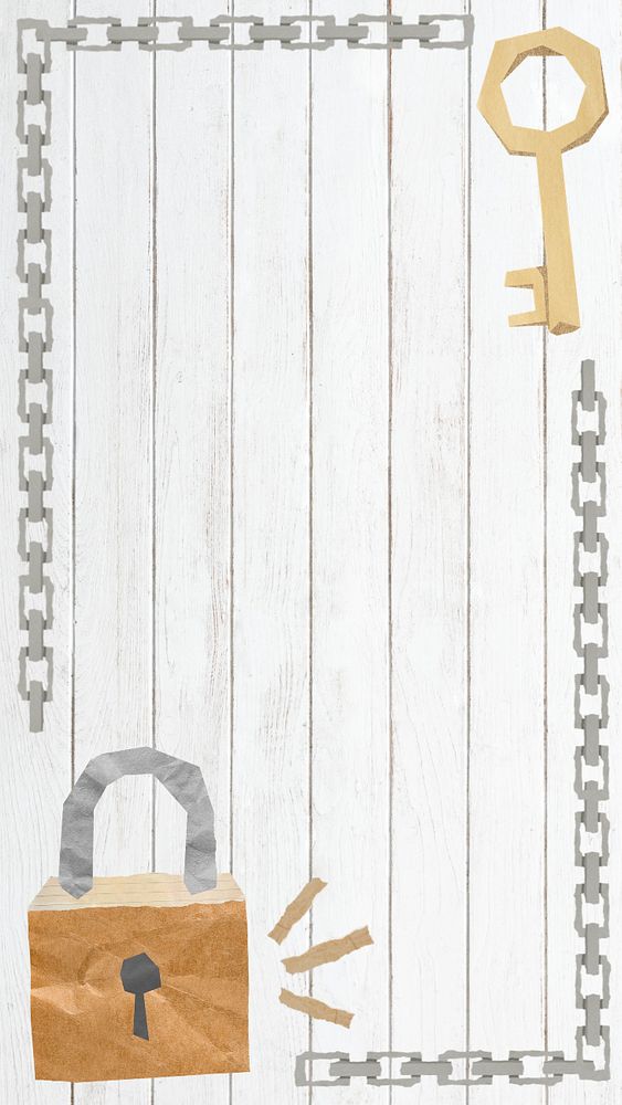 Lock and key iPhone wallpaper, wooden textured, editable design