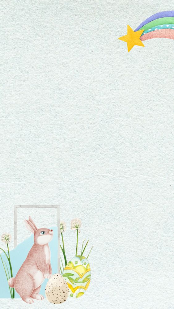 Easter bunny border iPhone wallpaper, paper textured, editable design