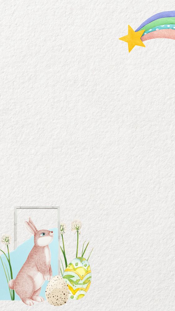 Easter bunny border iPhone wallpaper, paper textured, editable design