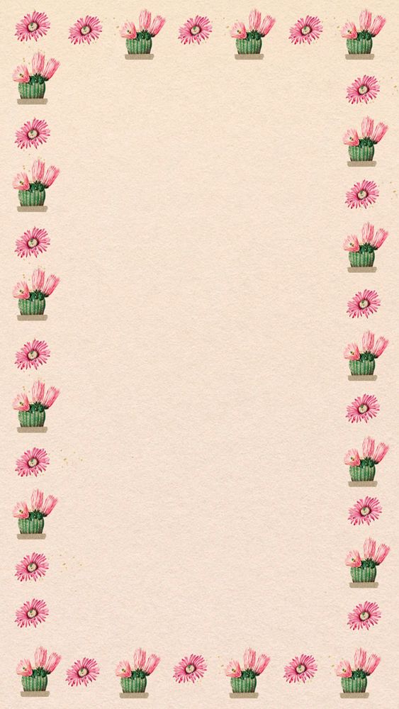 Cactus flower frame iPhone wallpaper, editable design