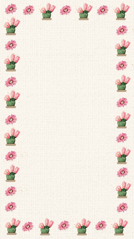 Cactus flower frame iPhone wallpaper, editable design