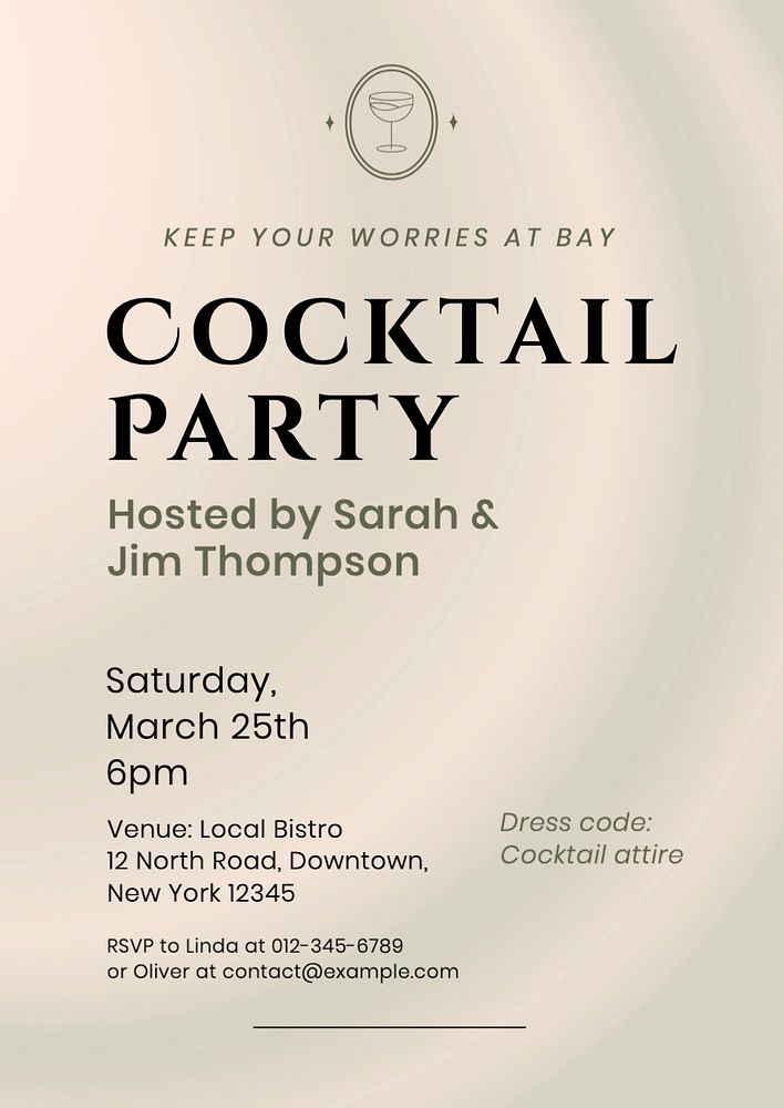 Cocktail party invitation poster template, editable text and design