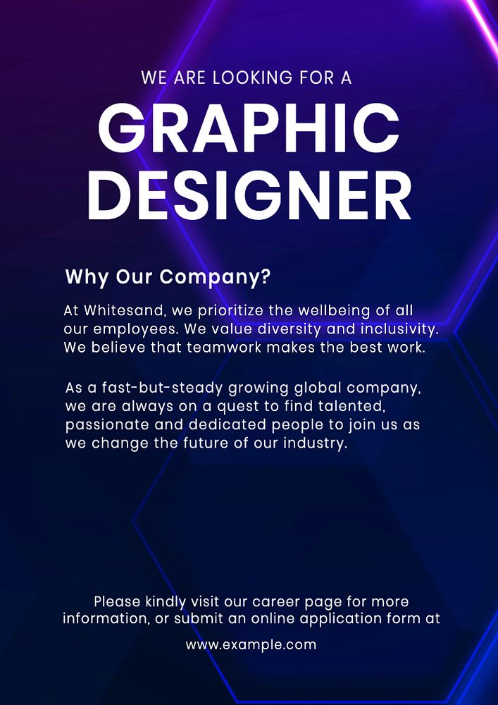 Graphic designer job poster template, editable text and design