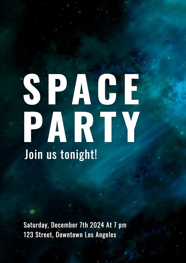 Space party poster template, editable text and design