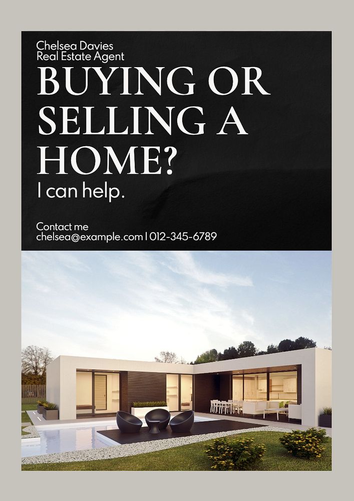 Real estate agent poster template, editable text and design