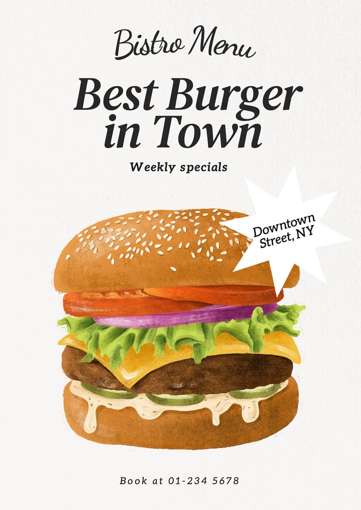 Burger shop poster template, editable text and design