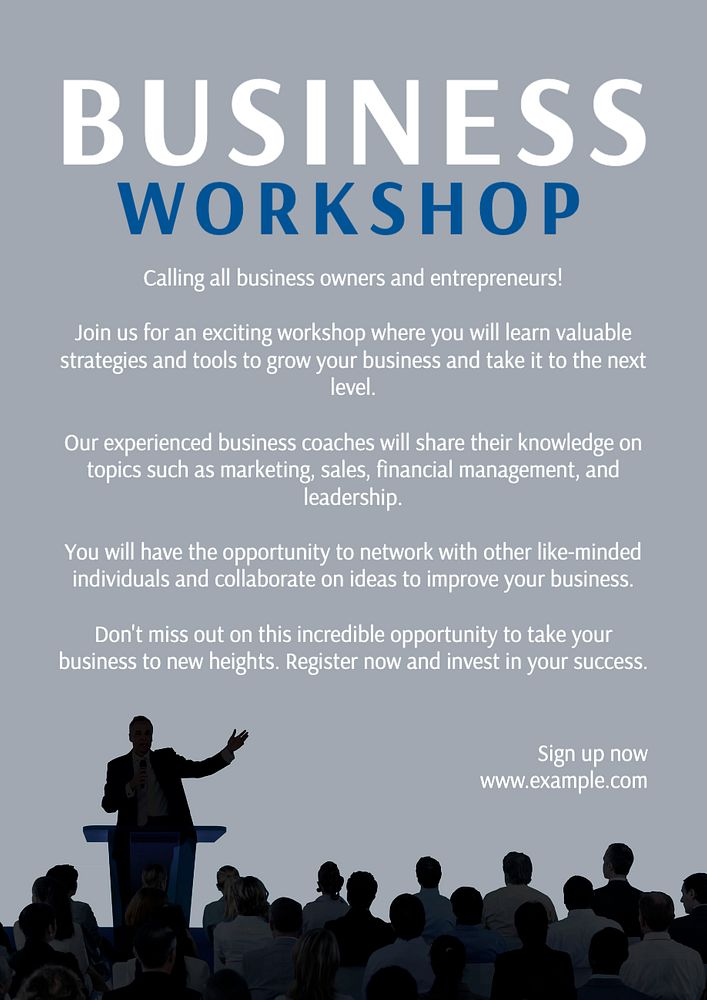 business workshop poster template, editable text and design