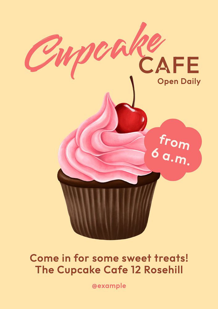 Cupcake cafe poster template, editable text and design