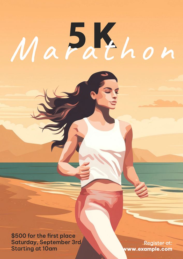 5k marathon poster template, editable text and design