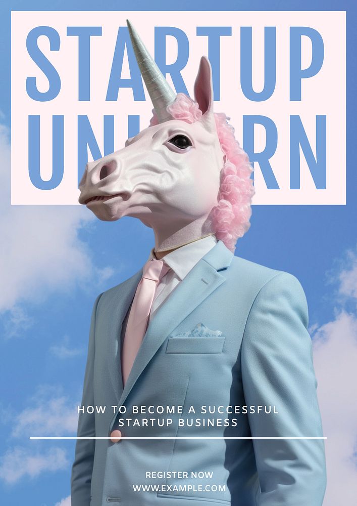 Startup unicorn poster template, editable text and design