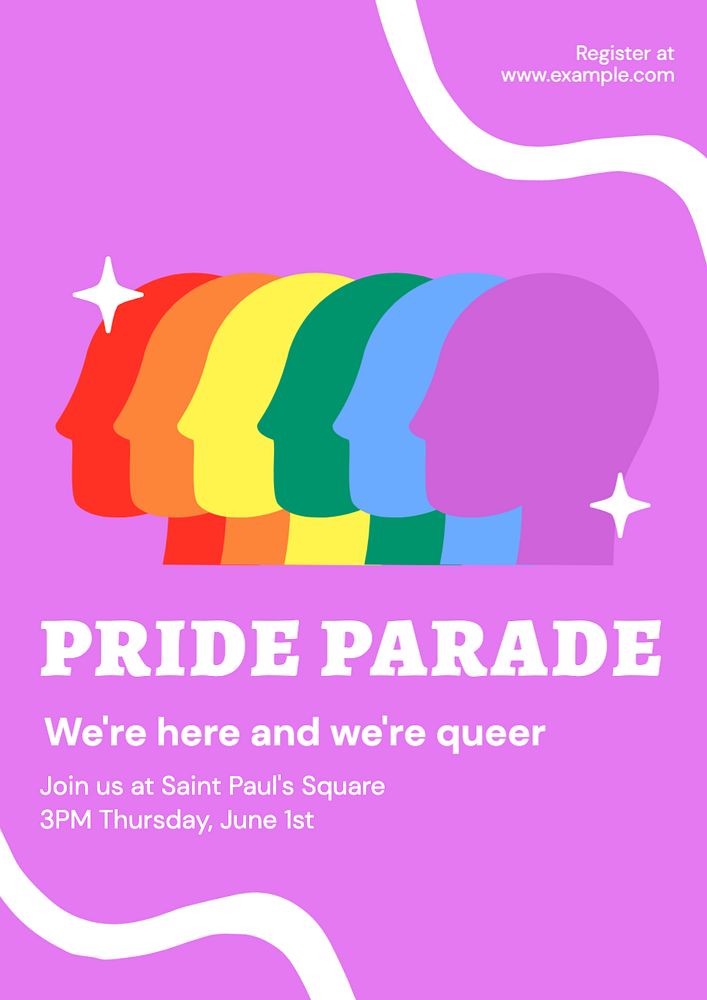 Pride parade poster template, editable text and design