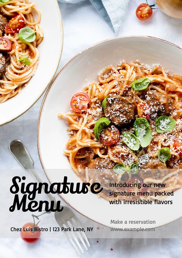 Signature menu  poster template, editable text and design