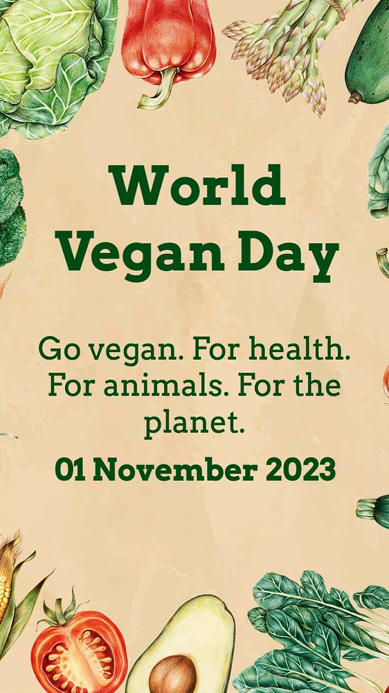 Vegan day Instagram story template, editable text