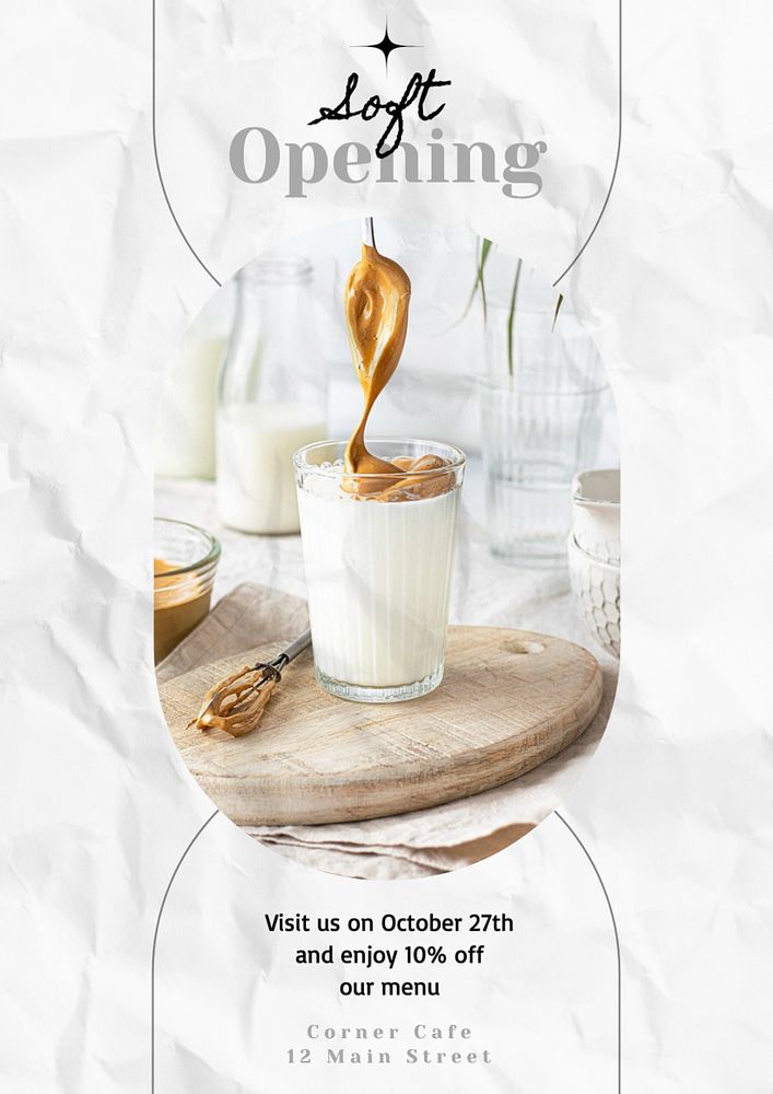 Soft opening  poster template, editable text and design