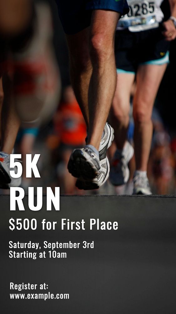 5k marathon Instagram story template, editable text