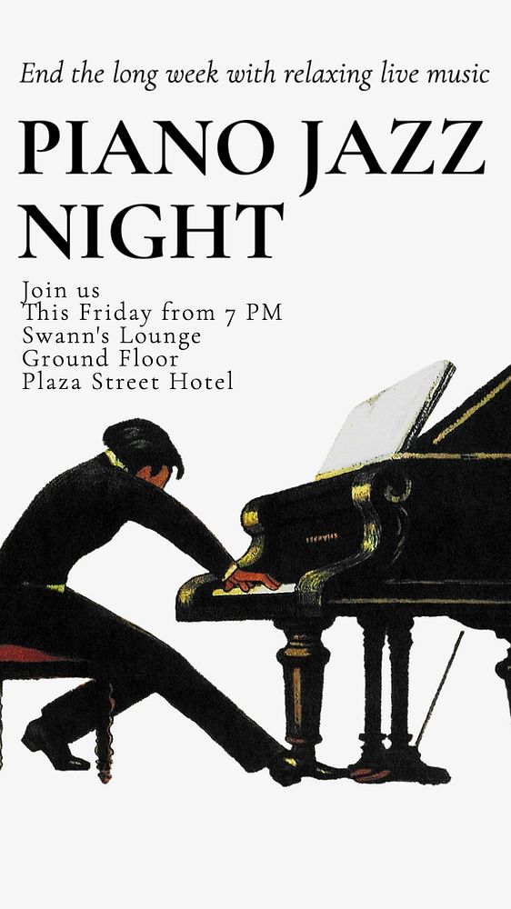 Piano jazz night Instagram story template, editable text