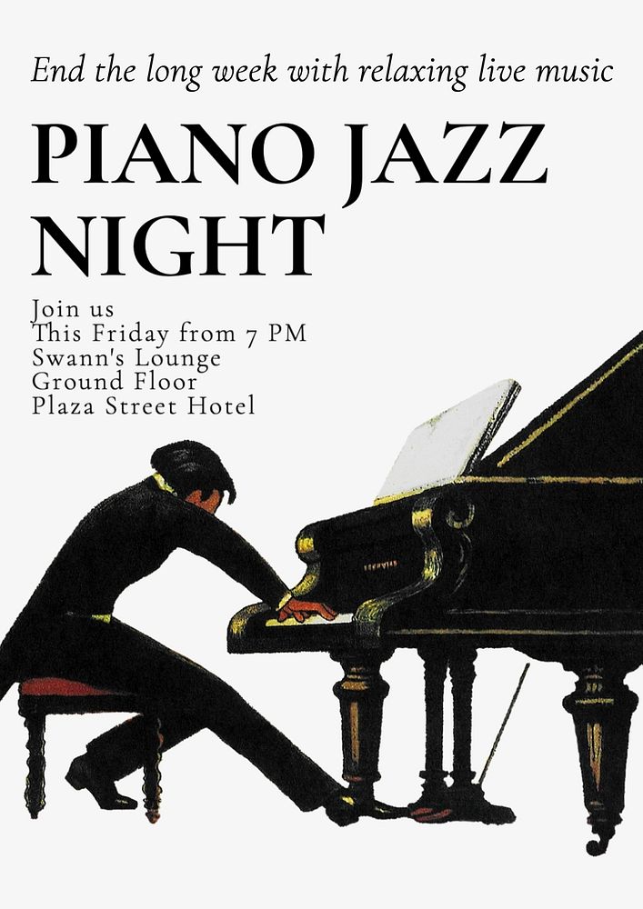 Piano jazz night poster template, editable text and design