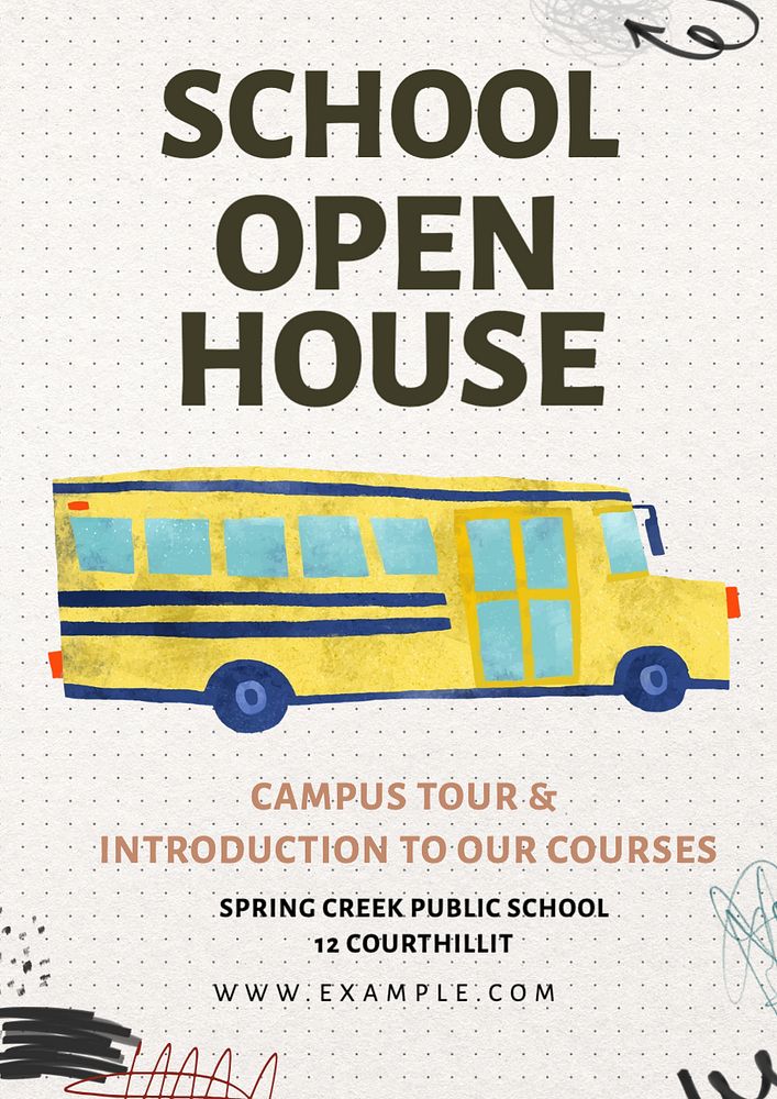 School open house poster template, editable text and design