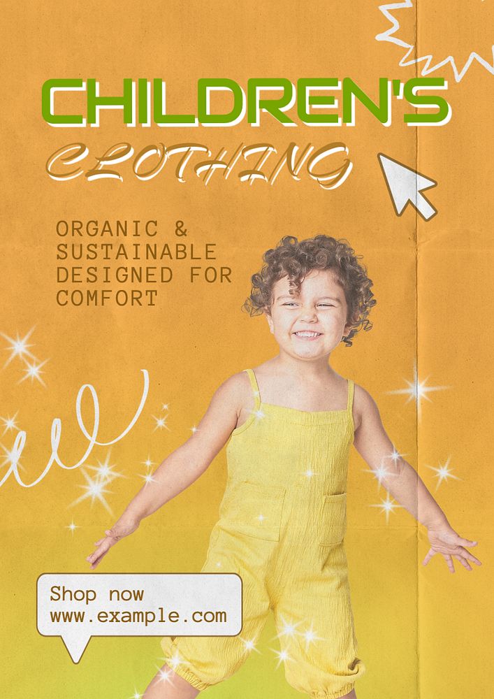 Children's clothing poster template, editable text and design