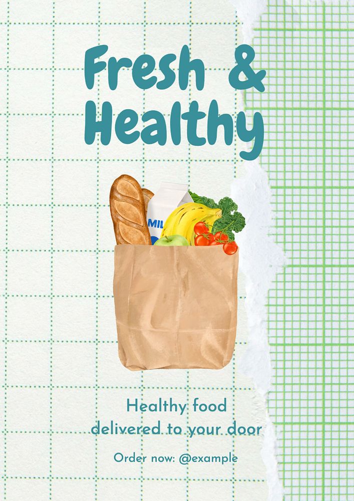 Fresh & healthy food  poster template, editable text and design