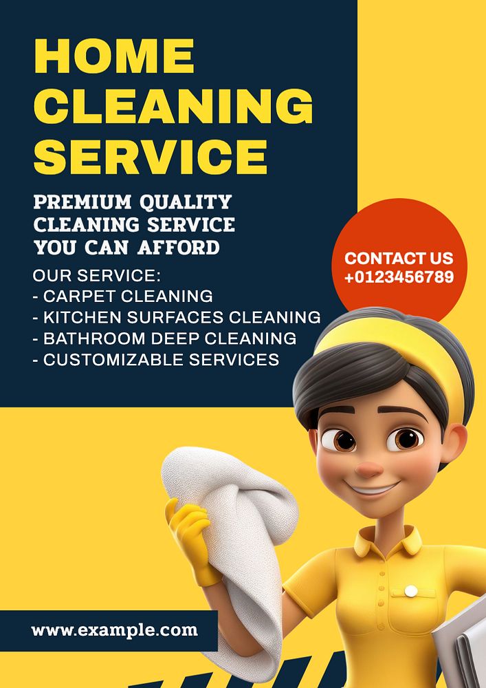 Home cleaning service poster template, editable text and design